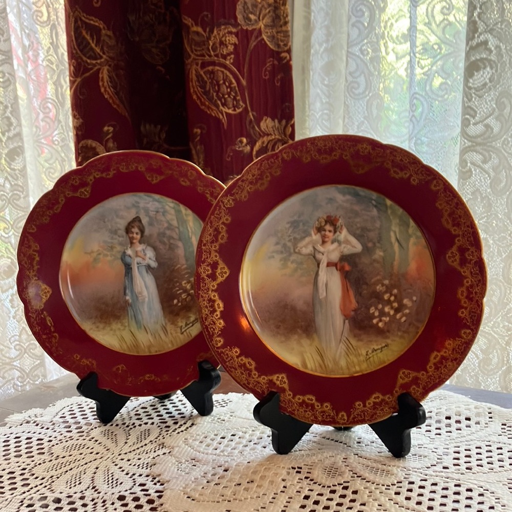 Antique Vintage Set/2 Plates - "Sevres" Portrait Plates
